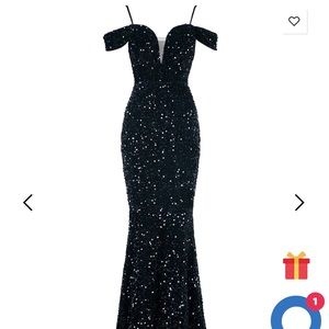 Off shoulder black sequins formal dress